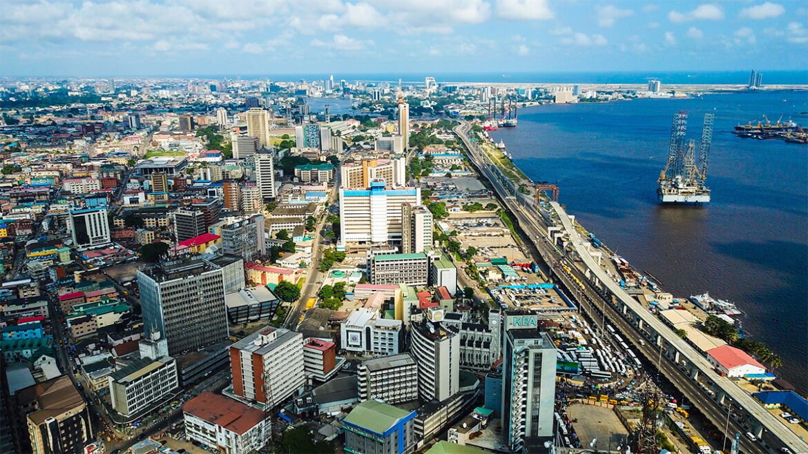 Aerial view of Lagos Island and the waterfront