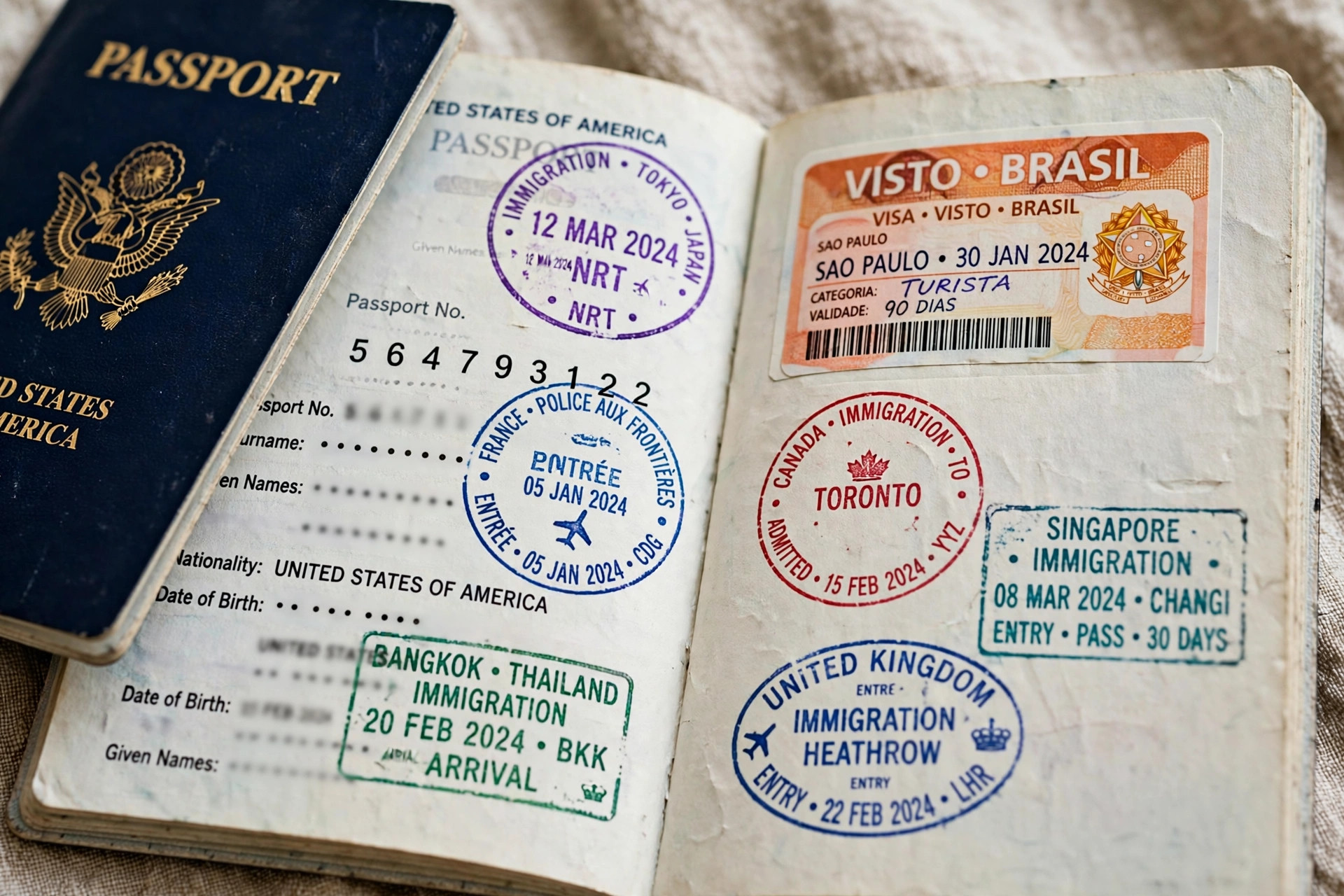 Passport with visa stamps
